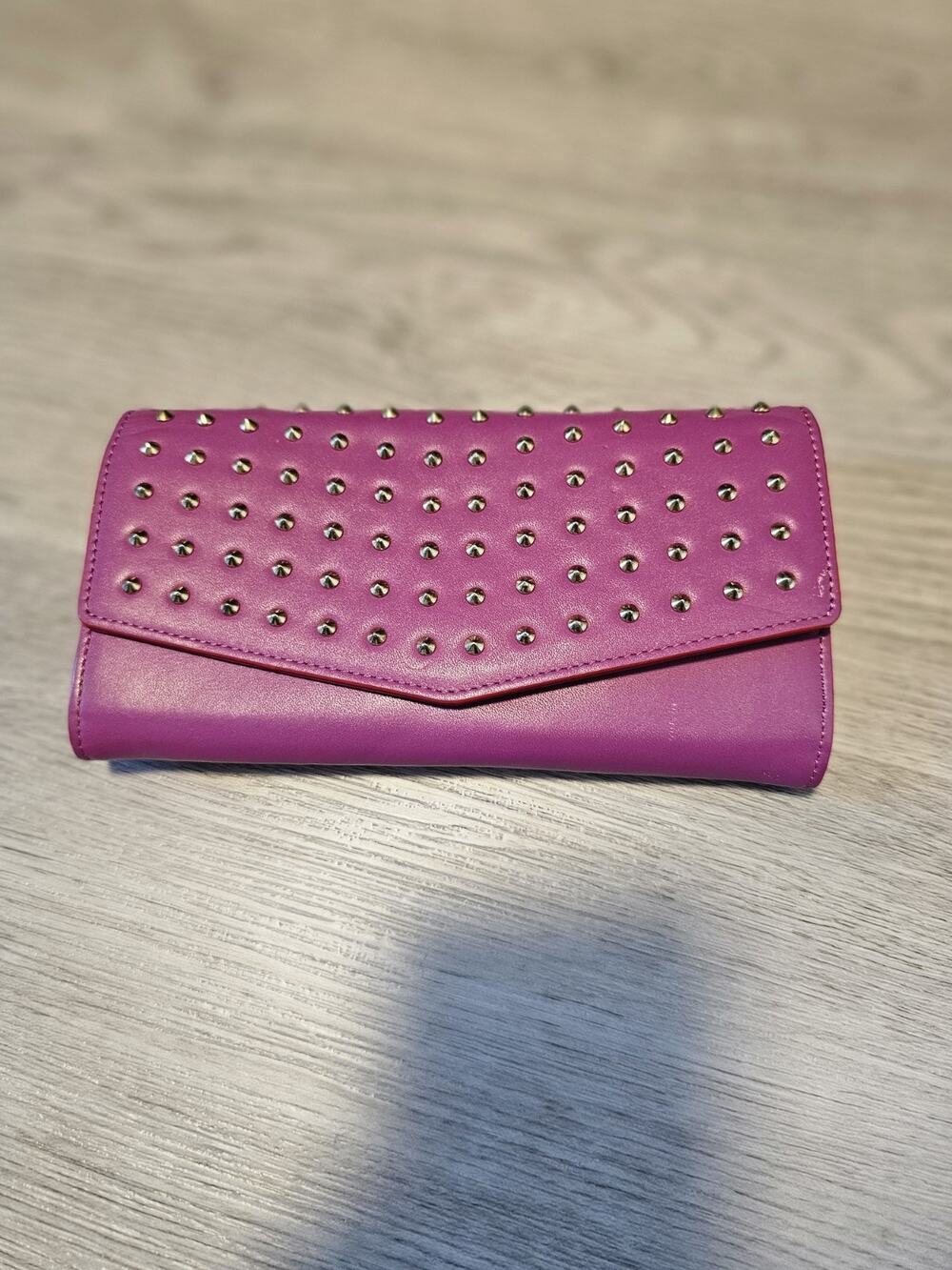 Brian Atwood Purple Leather Clutch Bag Studs